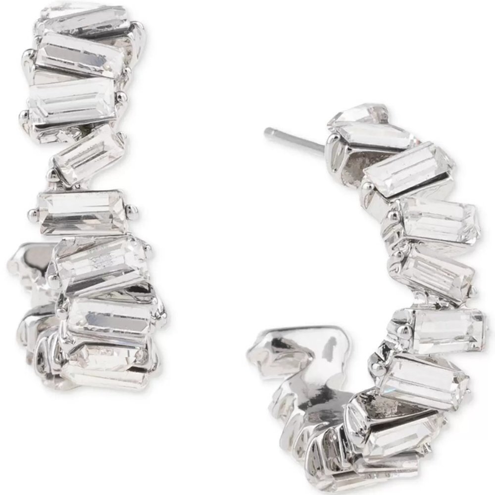 Inc International Concepts Small Tilted Baguette-Crystal Earring In Silver-Tone